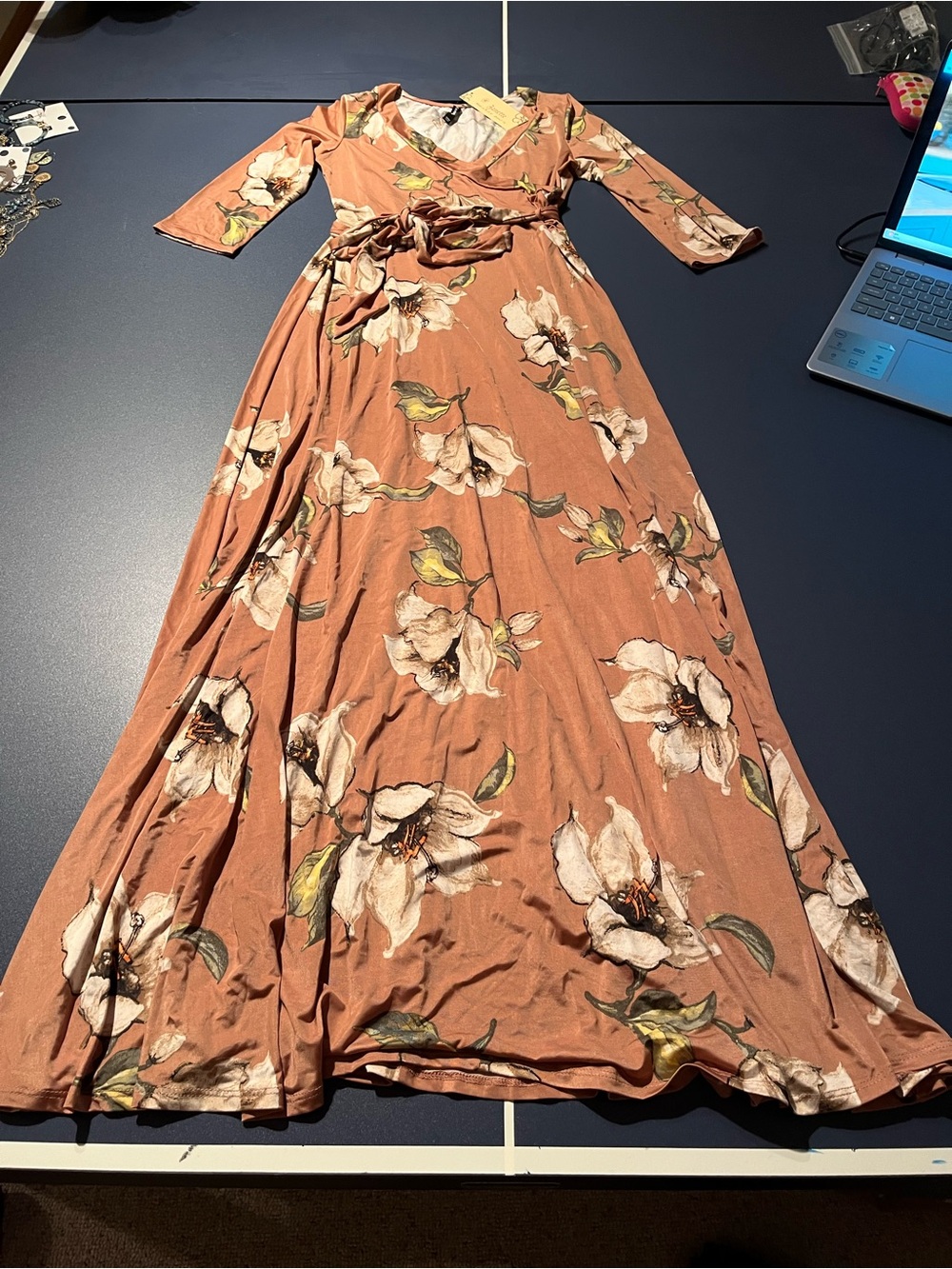 Floral Wrap Maxi Dress in Dusty Mauve